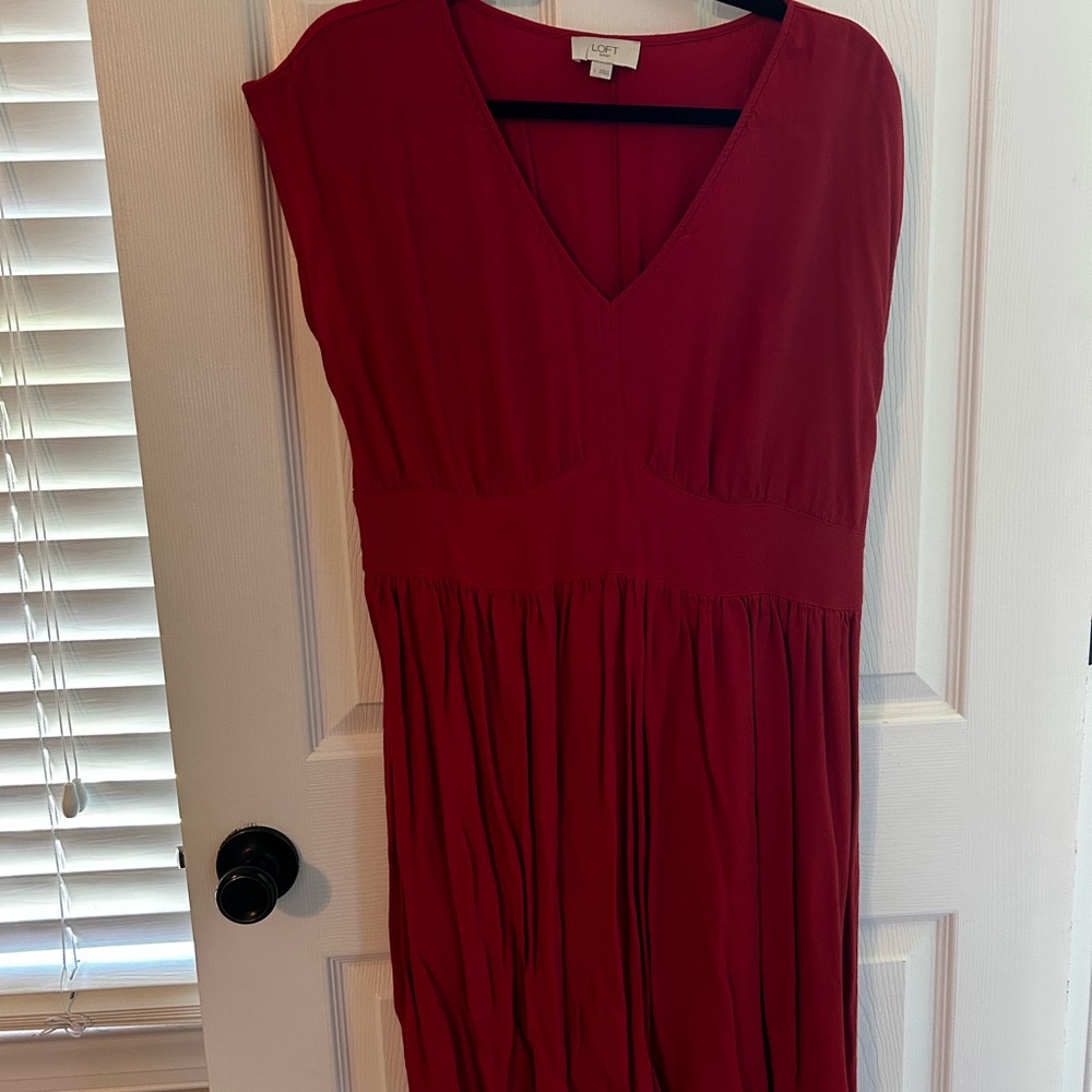 LOFT Women's Vibrant Red Midi Dress